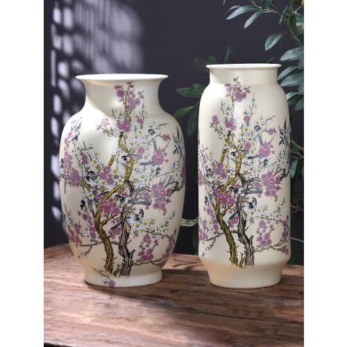 Jingdezhen Ceramic Floor Vase Large Chinese Living Room Flower Arrangement Decoration TV Cabinet Ornament Crafts