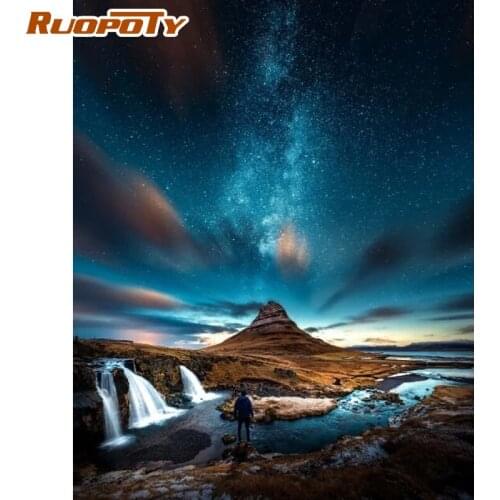 RUOPOTY Frame DIY Oil Painting By Numbers Fantasy Starry Sky Seaside Canvas By Numbers Acrylic Handpainted Oil Painting Home Art