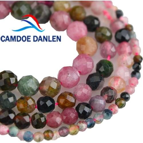 Natural Stone Small Beads Top Faceted Tourmaline 2/3/4/5mm Section Loose Beads for Jewelry Making DIY Necklace Bracelet Earring