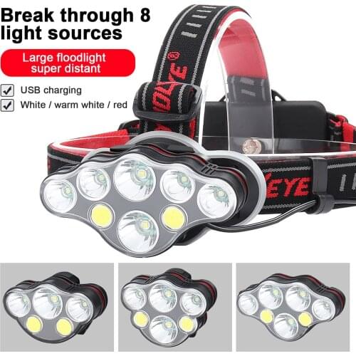 New Headlight Skywolfeye Usb Rechargeable 8 Led Headlight Flashlight Work Light Can Be Rotated 90 Degrees With 2 18650 Batteries