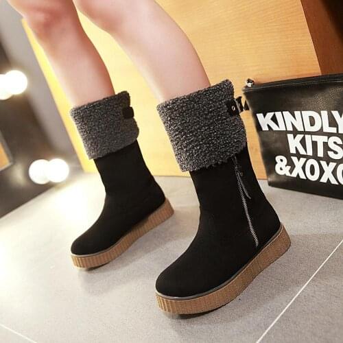 2020 new winter warm cotton boots thick soled snow boots womens middle tube boots flat heel cotton boots large 42