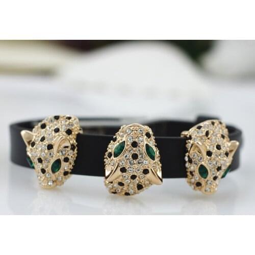 New Hot leopard head punk female black leather man retro bracelet