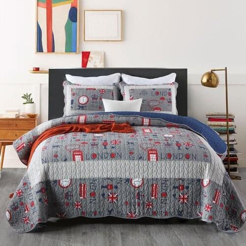 CHAUSUB Print Bedspreads For Bed Quilt Set 3PCS Cotton Quilts Bed Cover Pillowcase King Queen Size Coverlet Blanket On Bed