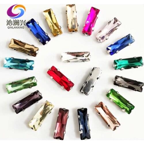 Rectangle High quality Glass Crystal sew on claw stones with holes,Silver bottom loose rhinestones,Diy Clothing accessorie