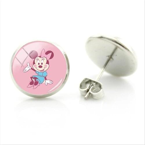 Disney Cartoon Q Version Animated Character Earrings Creative Design Earrings Mickey Picture Glass Cabochon Earrings