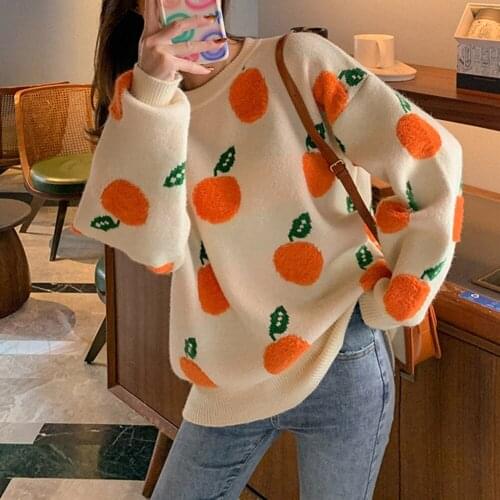 YiYiMiYu Korean Fashion Printed Sweaters Y2K Casual Loose Knitted Harajuku Pullovers Crewneck Long Sleeve Autumn Winter Jumpers