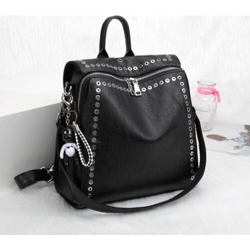 New Women Genuine Leather Waterproof Backpack Female Travel Bag Teenage Girls Fashion Schoolbag Rivet Multifunctional Backpack
