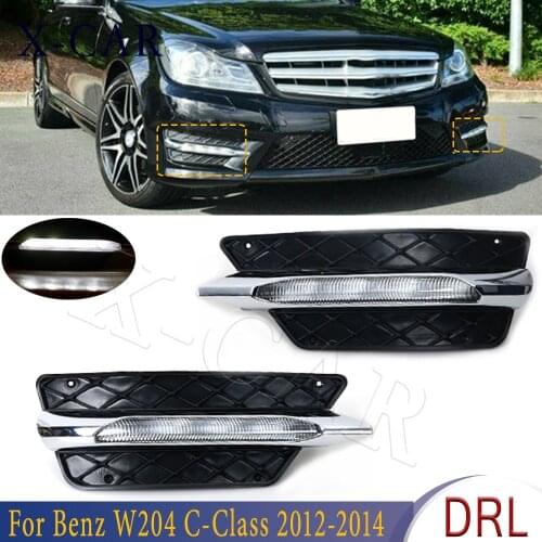 X-CAR Left Right Front Bumper Grilles Grill LED Daytime Running Light DRL For Mercedes For Benz W204 C-Class 2012 2013 2014