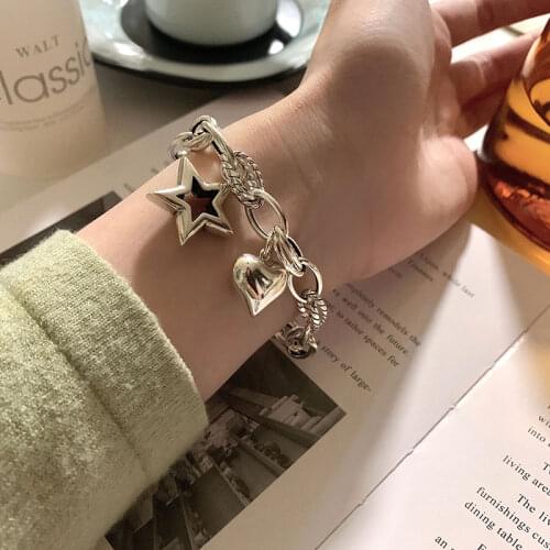 925 Sterling Silver Love Heart Star Bracelet for Women Thai Silver Chain Bracelet Party Jewelry Gifts Wholesale