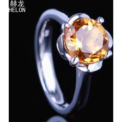 Real 925 Sterling Silver Round Cut 9mm 1.87CT Flawless Genuine Citrinee Engagement Wedding Women Flower Fine Jewelry Ring