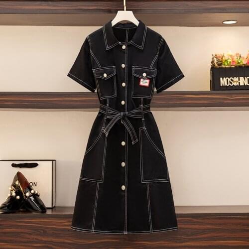 Plus size office ladies Summer dresses for women polo collar short sleeve high waist A-line midi dresses elegant women vestidos