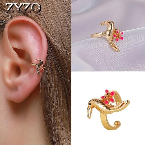 ZYZQ Simple Flower Bird Ear Clip Fashion Animal Non-Pierced Ear Bone Clip Daily Matching Earrings For Women