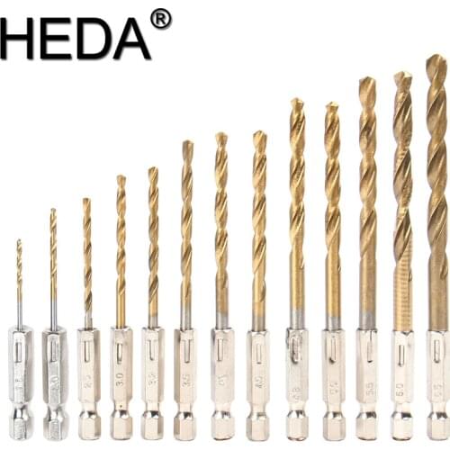 1.5-6.5mm 13Pcs/Set 1/4 Hex Shank HSS High Speed Steel Titanium Coated Screwdriver Twist Drill Bit Set For Woodworking Metalwork