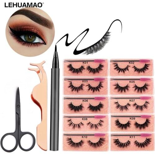 10Pairs 3D Mink Lashes Full Strip Eyelashes Thick Lashes Fluffy Soft Reusable Eyelash Self-adhesive Eyelash Eyeliner Eye makeup