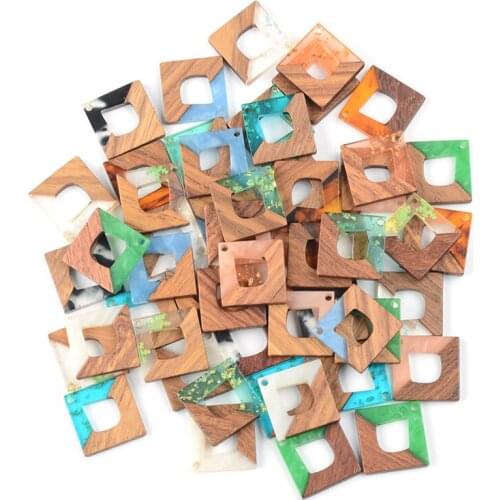 10PCS Square Design Earrings Accessories Natural Wood & Resin Splicing Hand Made DIY Making Charms Jewelry Findings & Components