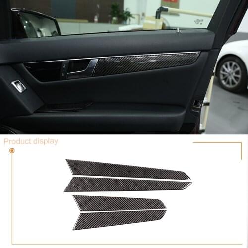 4Pcs Soft Carbon Fiber For Mercedes Benz C Class W204 2008-2014 Interior Door Decoration Panel Cover Trim Stickers Car Accessory