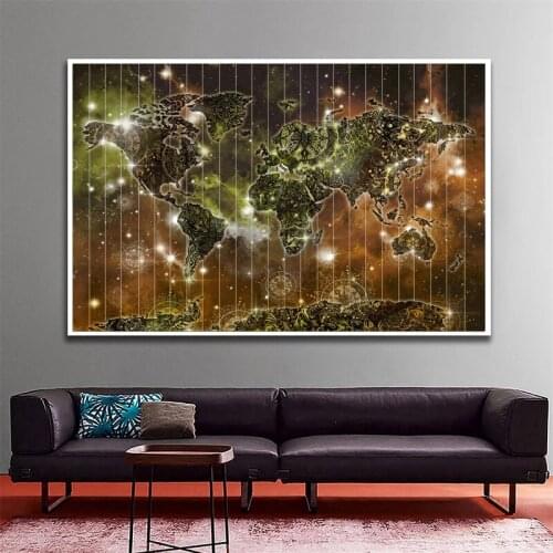 Abstract Black World Map Oil Paintings on Canvas Wall Art Map Posters Prints Wall Pictures for Living Room Office Home Cuadros