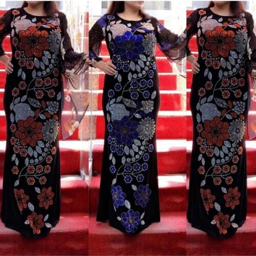 African Dresses For Women 2021 Fashion Robe Dashiki Diamond Evening Party Dress Vestidos African Clothes Muslim Hijab Abayas