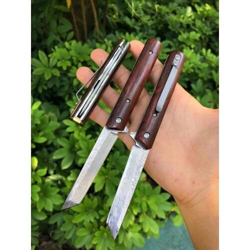 Free shipping sharp Damascus steel imports blacksmithing camping tool folding knife wood handle outdoor self-defense knife