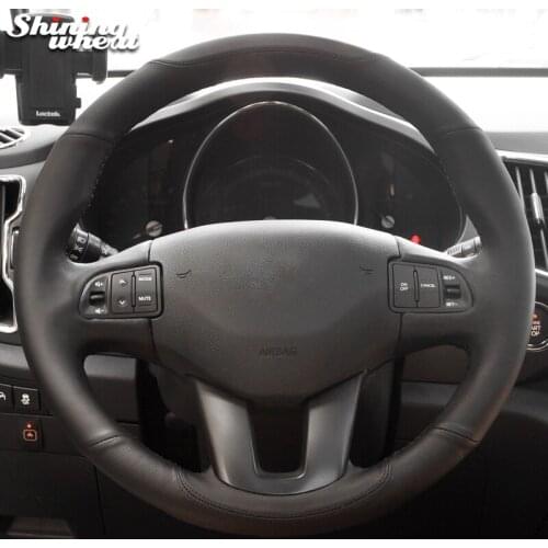 Shining wheat Black Genuine Leather Black Thread Steering Wheel Cover for Kia Sportage Sportage 3 2011-2014 Kia Ceed 2010