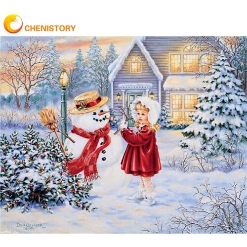 CHENISTORY Acrylic Frame Diy Painting By Numbers Kits Christmas Snow Wall Art Handpainted Oil Painting For Home Decors Artwork