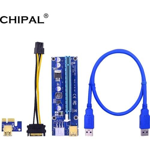 CHIPAL Golden PCI-E Riser Card 009S PCI Express VER009S PCIE 1X to 16X 100CM 60CM USB 3.0 Cable 6Pin Power for Video Card