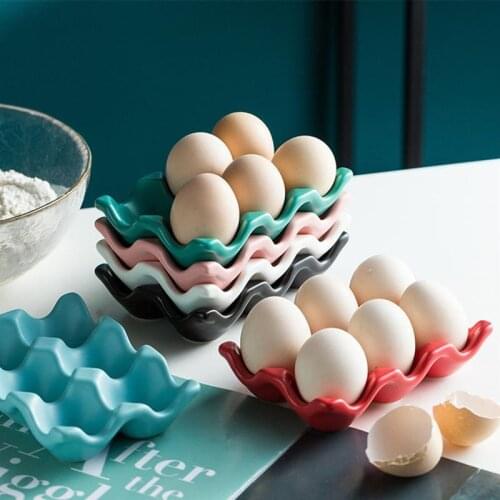 3PCS 6 Grids Egg Holder Ceramic Anti-Slip Egg Box Refrigerator Shockproof Egg Tray Holder Storage Box Home Storage Organization