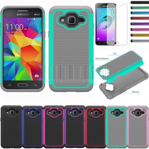 Dual Layer Armor Shockproof Case Cover With Films For Samsung Galaxy J3 2016 J320/J3 Sky 4G LTE/Amp Prime/Sol/Express Prime/J3 V