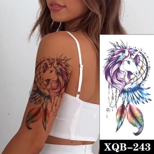 Unicorn Dream Catcher Temporary Tattoo Sticker Watercolor Feather Jewelry Fake Tattoos Waterproof Tatoos Arm Large Size Women
