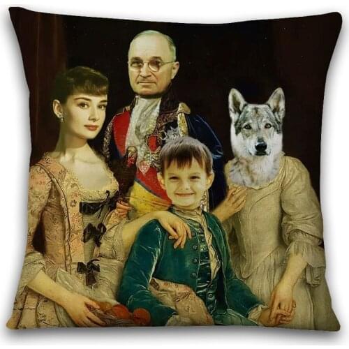 European Retro Vintage Family Portraits Cushion Covers Home Sofa Couch Decorative Linen Pillow Case 45X45cm 30X50cm
