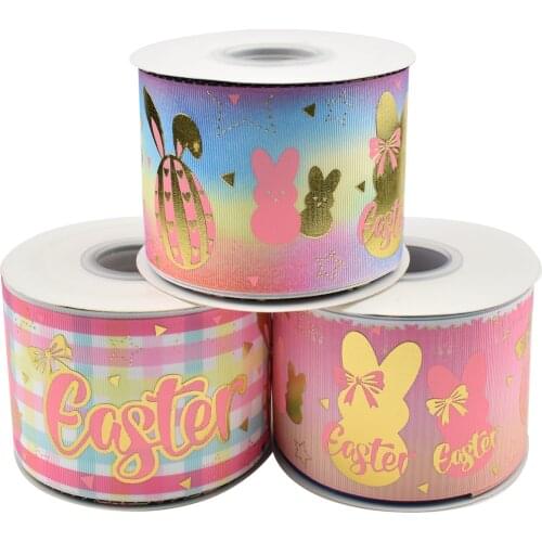 HSDRibbon 75mm 3inch hsd-design custom Easter bunny Pattern on Grosgrain Ribbon