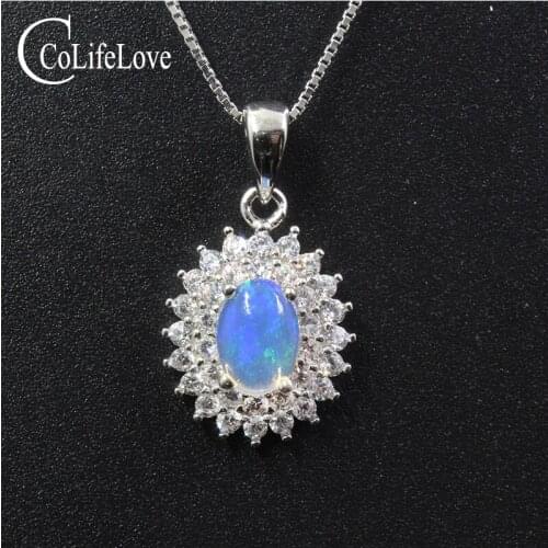Classic silver opal pendant for wedding blue brilliance natural opal pendant real 925 silver opal jewelry romantic gift for girl