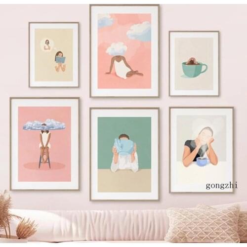 Coffee Girl Funny Sarcastic Abstract Nordic Posters Minimalist Canvas Painting and Prints Wall Art Pictures Living Room Decor