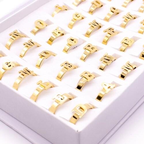 20 pcs/lot Wholesale Jewelry Ring Lots 26 Letters Stainless Steel Rings Free Shipping Christmas Gift