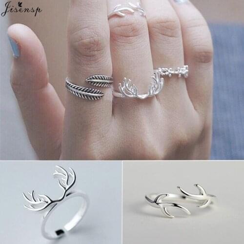Jisensp Simple Creative Adjustable Elk Antler Ring Women Jewelry Retro Deer Corn Finger Rings for Women Ladies Christmas Gift
