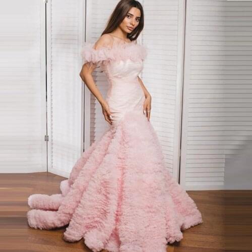 Sweet Boat Neck Prom Dresses Lush Tiered Tulle Formal Dress 2020 Abendkleider Evening dress Party Gowns Robe de soirée Custom