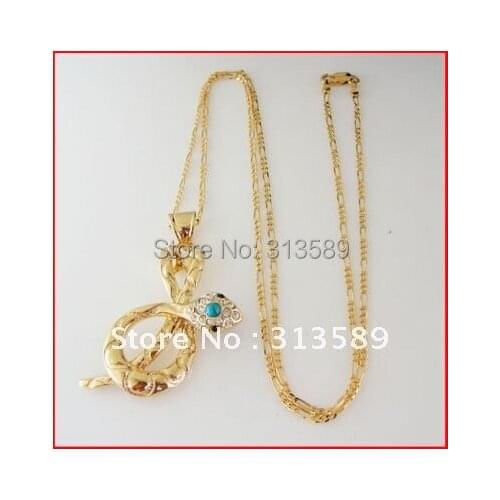 Min order 10$/CAN MIX DESIGN / - YELLOW GOLD GP 24" FIGARO NECKLACE&VIVID SNAKE PENDANT/Great Gift/Great Money Maker