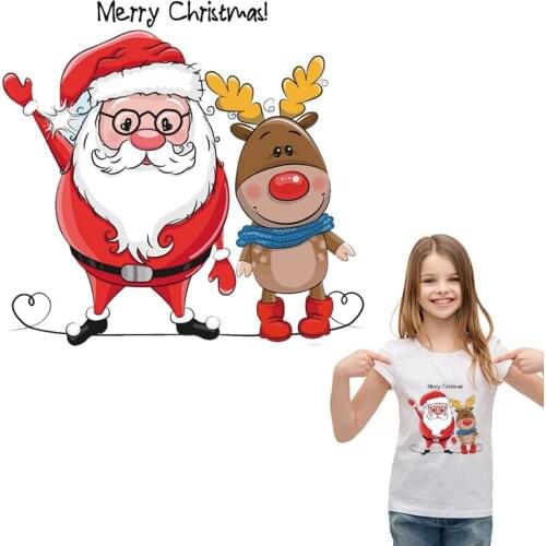 Merry Christmas Iron Patches For Clothing Coat Jeans Sticker Washable Heat Transfer Diy Accessory Badges Clothing Deco Parches