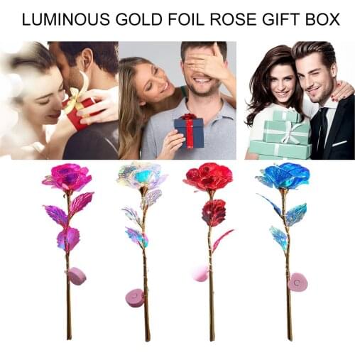 New Luminous Colorful Gold Leaf Rose Gift Box Set Long Handle Simulated Gold Foil Rose Ornaments Fake Flower