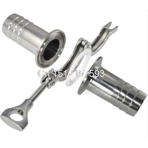 One Set: 1 Pair 12MM 1/2" OD Sanitary Hose Barb Fitting + TRI CLAMP 1.5" + 19mm PTFE Gasket Stainless Steel 304