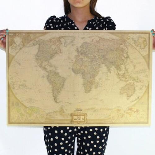 72x47cm Big Size Vintage Journal Poster Retro World Globe Poster Decoration For Office School Maps World Map On The Wall
