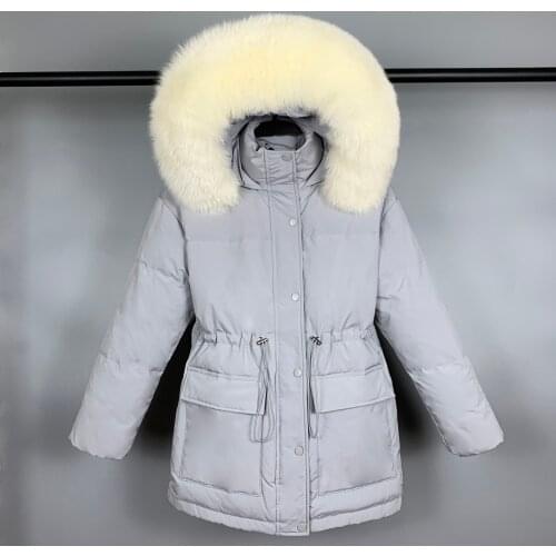 2021 Huge Real Fox Fur Collar Hooded Short Female Winter Feather Down Coat Women 90% Duck Down Jacket Winter Puffer Parka