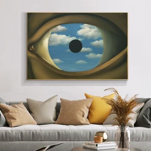 Rene Magritte Famous Abstract Eye Canvas Painting The False Mirror Posters and Print Wall Art Picture for Living Room Home Decor