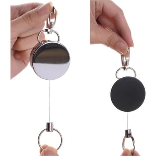 1PC Anti-theft Stretch Keychain Metal+plastic Easy Pull Buckle 4 High Resilient Silver Telescopic Rope Key Ring Anti Lose