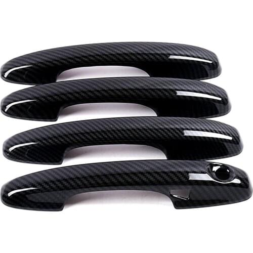 Carbon Fiber Printed For Ford Focus 2019 2020 Exterior Side Door Handle Cover Moulding Chrome Trim Frame Bezel With 2 Smart Hole