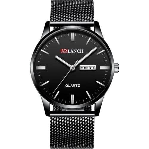 VA VA VOOM 311 Mens New Stainless Steel Mesh Strap Watch Week Calendar Trendy Waterproof Business Quartz Male Wristwatches