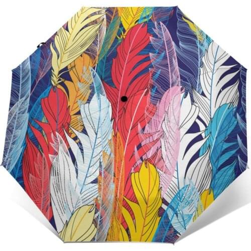 Wind Resistant Folding Automatic Umbrella Women Auto Miracle Multicolored Feathers Windproof Umbrellas Rain For Men Parasol