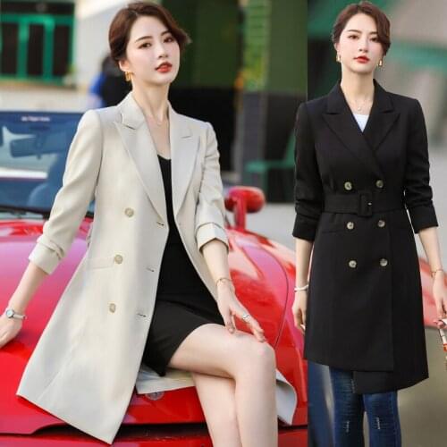 Middle Long Windbreaker Women Autumn Winter Jackets Coat High Quality Fabric Elegant OL Styles Outwear Tops Clothes with Belt