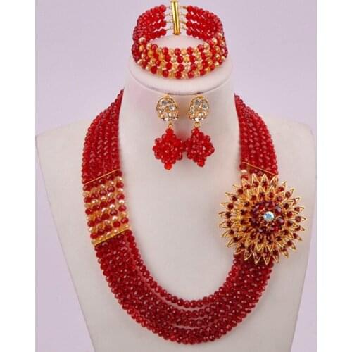 Wine Gold AB Nigerian Beads African Necklace Costume Jewelry Set for Women