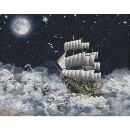 Customized Embroidery The Ship Sailed to the North Star Count Cross Stitch with 100% Cotton Floss & Free Shipping for Wall Decor